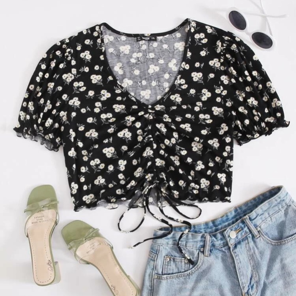 SHEIN Puff Sleeve Floral Top